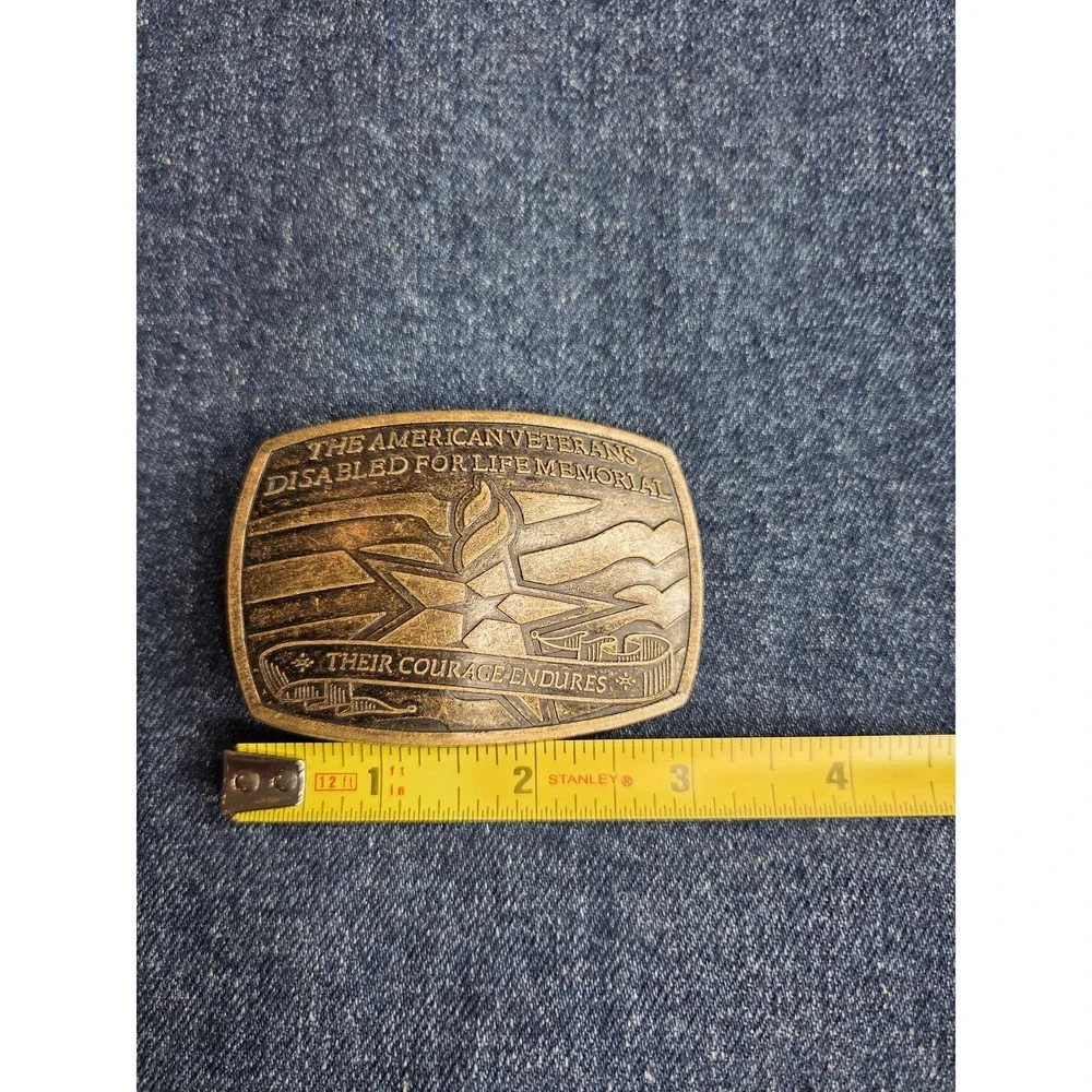 American Veterans Dimpled Military Brass Belt Buckle - Patriotic USA